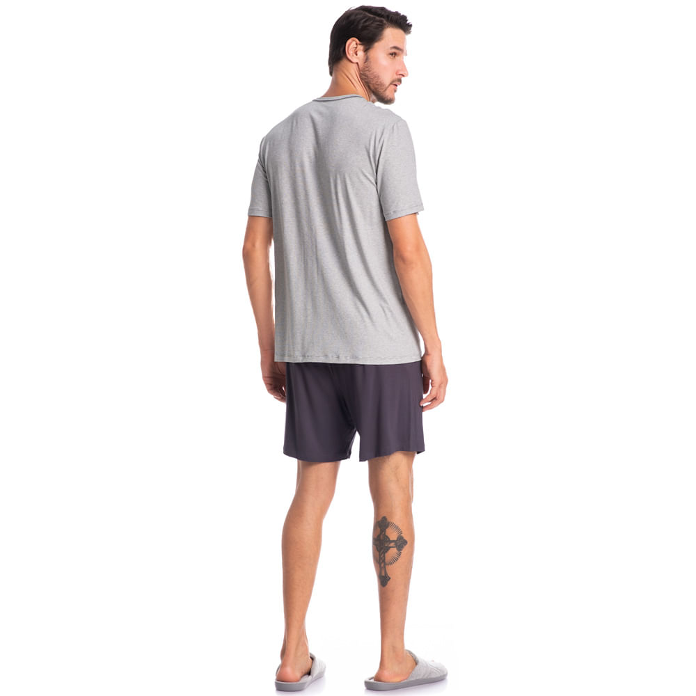Pijama Masculino Curto Abotoado Henrique Tombini - Imagem 4 - Mobile
