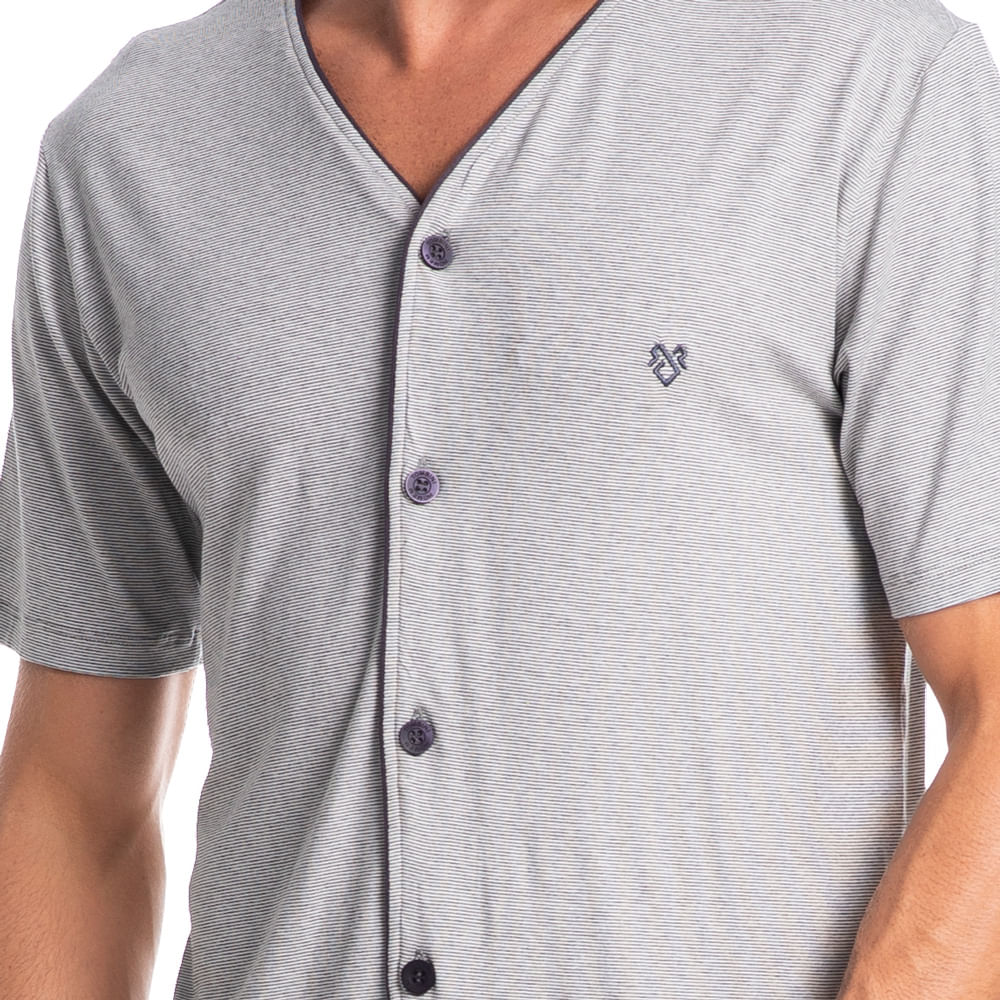 Pijama Masculino Curto Abotoado Henrique Tombini - Imagem 5 - Mobile
