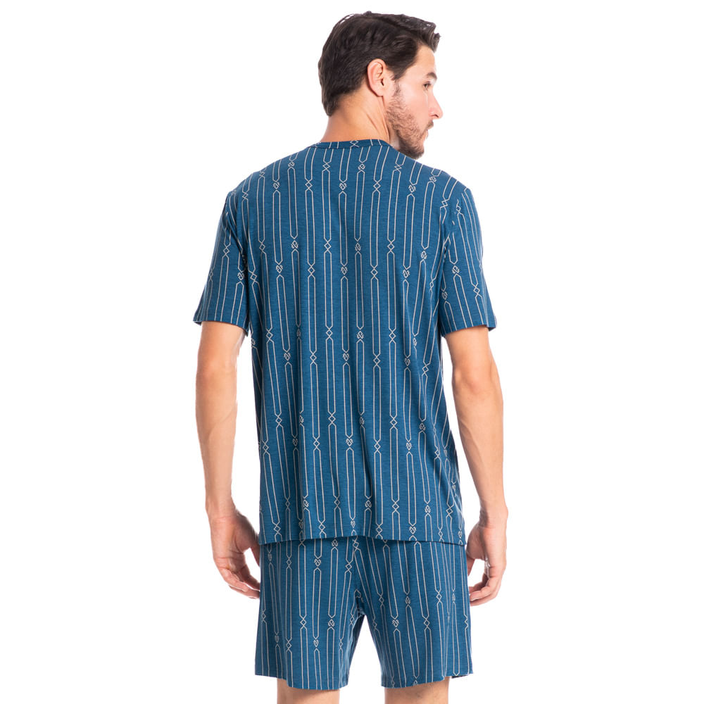 Pijama Masculino Curto Abotoado Victor Azul-marinho - Imagem 2