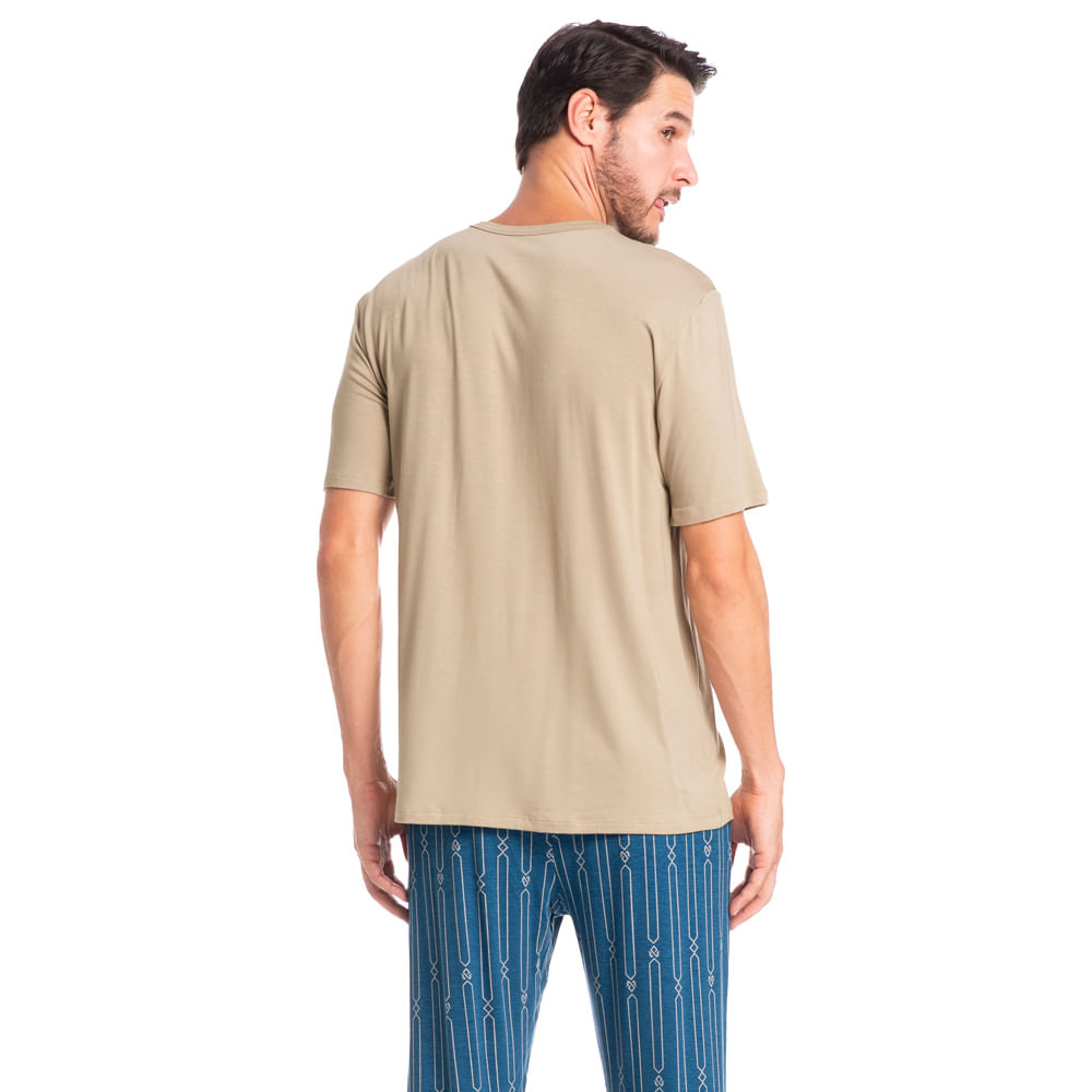Pijama Masculino Longo Manga Curta Victor Azul-marinho - Imagem 2