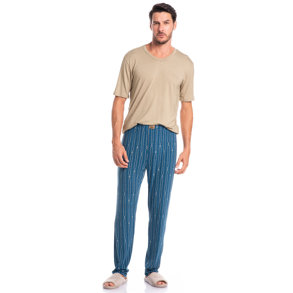 Pijama Masculino Longo Manga Curta Victor - Imagem 3 - Mobile
