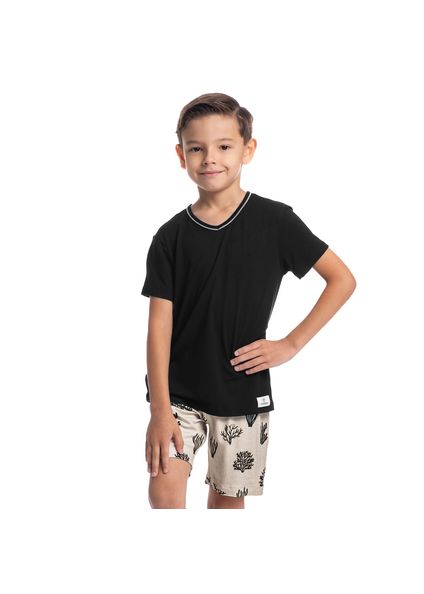 Pijama Infantil Masculino Curto Corais Tombini Preto - Imagem 1
