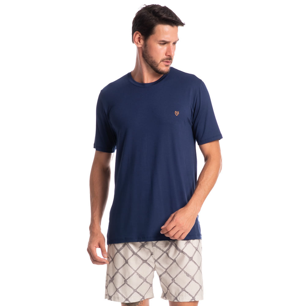 Pijama Masculino Curto Cordas Tombini Branco - Imagem 1