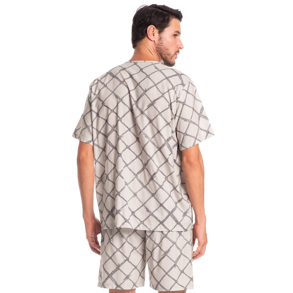 Pijama Masculino Curto Abotoado Cordas Tombini Branco - Imagem 2