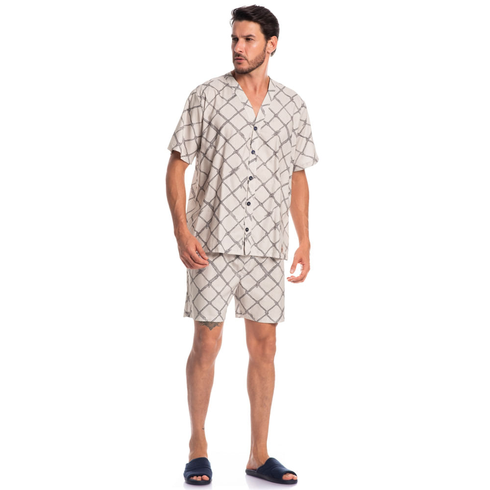 Pijama Masculino Curto Abotoado Cordas Tombini - Imagem 3 - Mobile