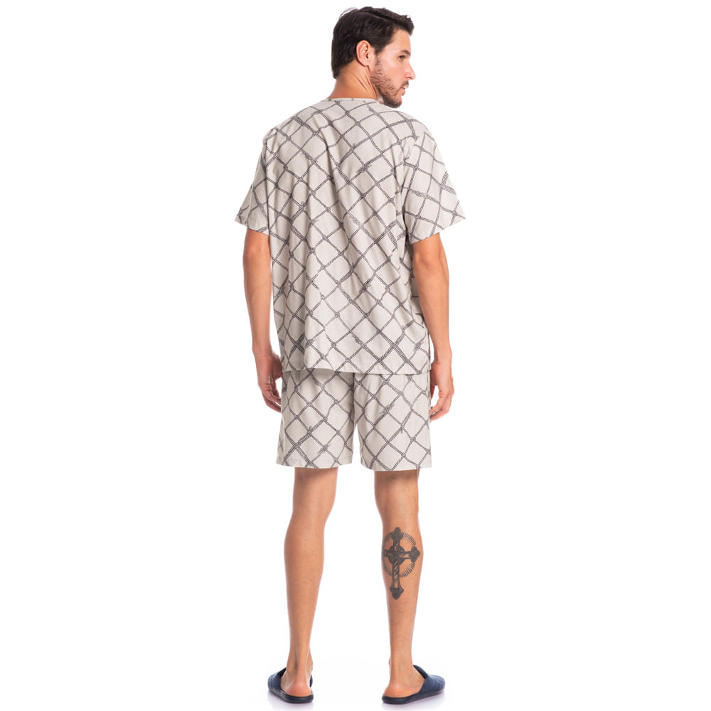 Pijama Masculino Curto Abotoado Cordas Tombini - Imagem 4 - Mobile