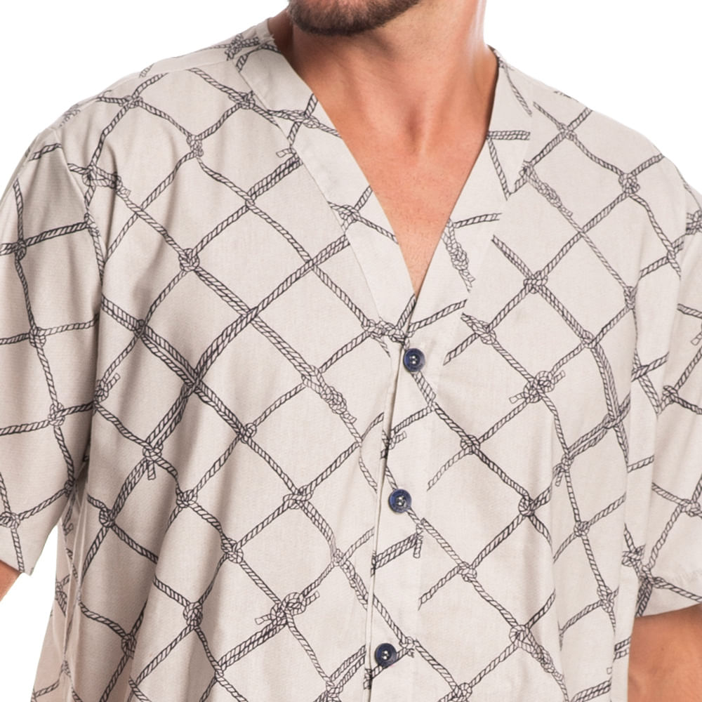 Pijama Masculino Curto Abotoado Cordas Tombini - Imagem 5 - Mobile