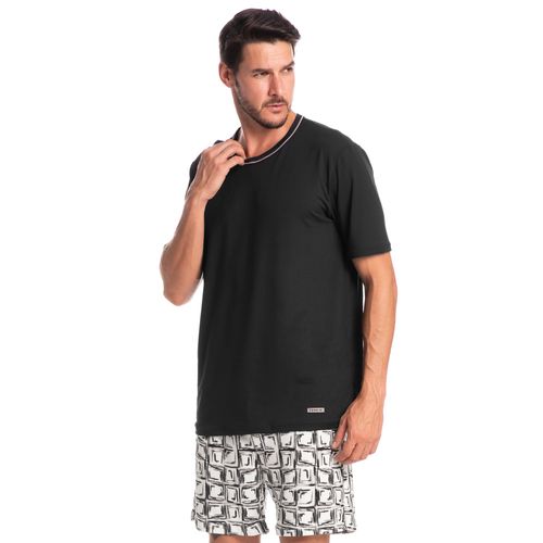 Pijama-Masculino-Curto-Estampado-Preto-Thomas-Tombini