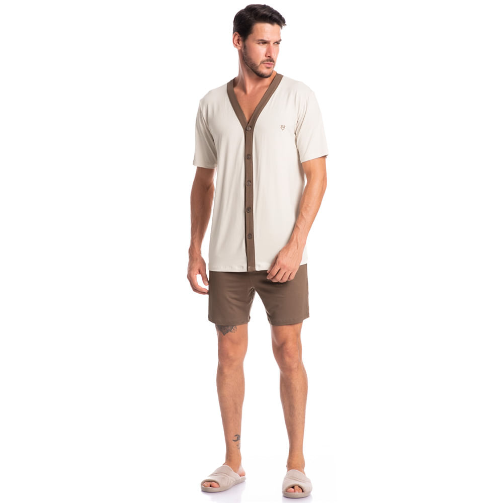 Pijama Masculino Curto Abotoado Romeu Tombini - Imagem 3 - Mobile