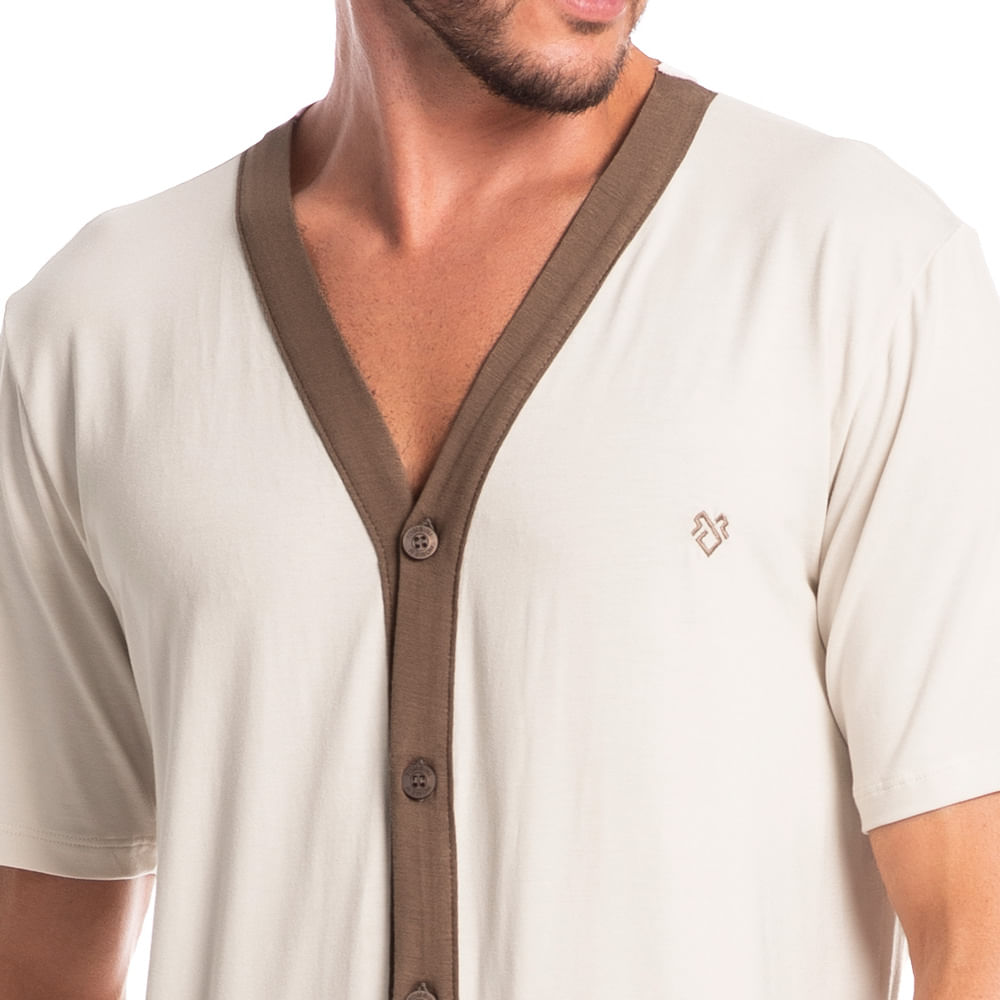 Pijama Masculino Curto Abotoado Romeu Tombini - Imagem 5 - Mobile