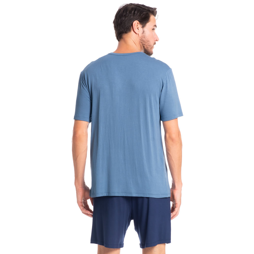 Pijama Masculino Curto Abotoado Romeu Tombini Azul-2 - Imagem 2