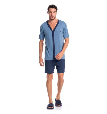Pijama Masculino Curto Abotoado Romeu Tombini - Imagem 3 - Mobile