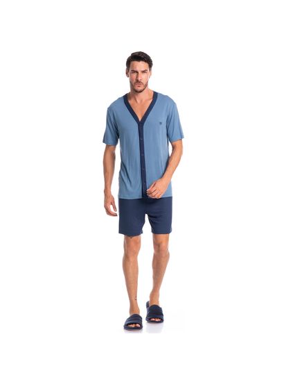Pijama Masculino Curto Abotoado Romeu Tombini - Imagem 3 - Desktop