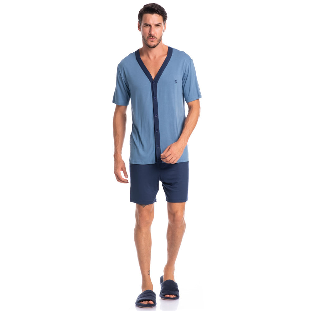 Pijama Masculino Curto Abotoado Romeu Tombini - Imagem 3 - Mobile