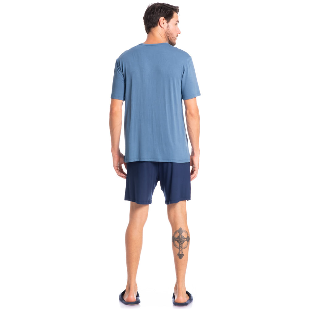 Pijama Masculino Curto Abotoado Romeu Tombini - Imagem 4 - Mobile