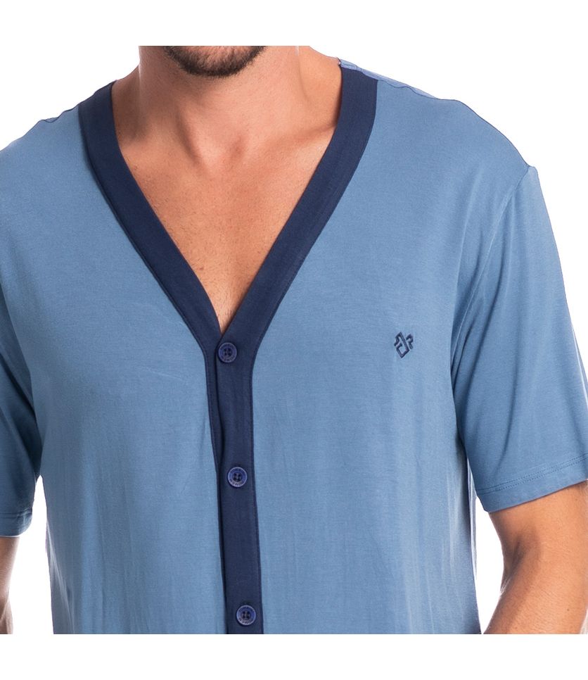 Pijama Masculino Curto Abotoado Romeu Tombini - Imagem 5 - Desktop