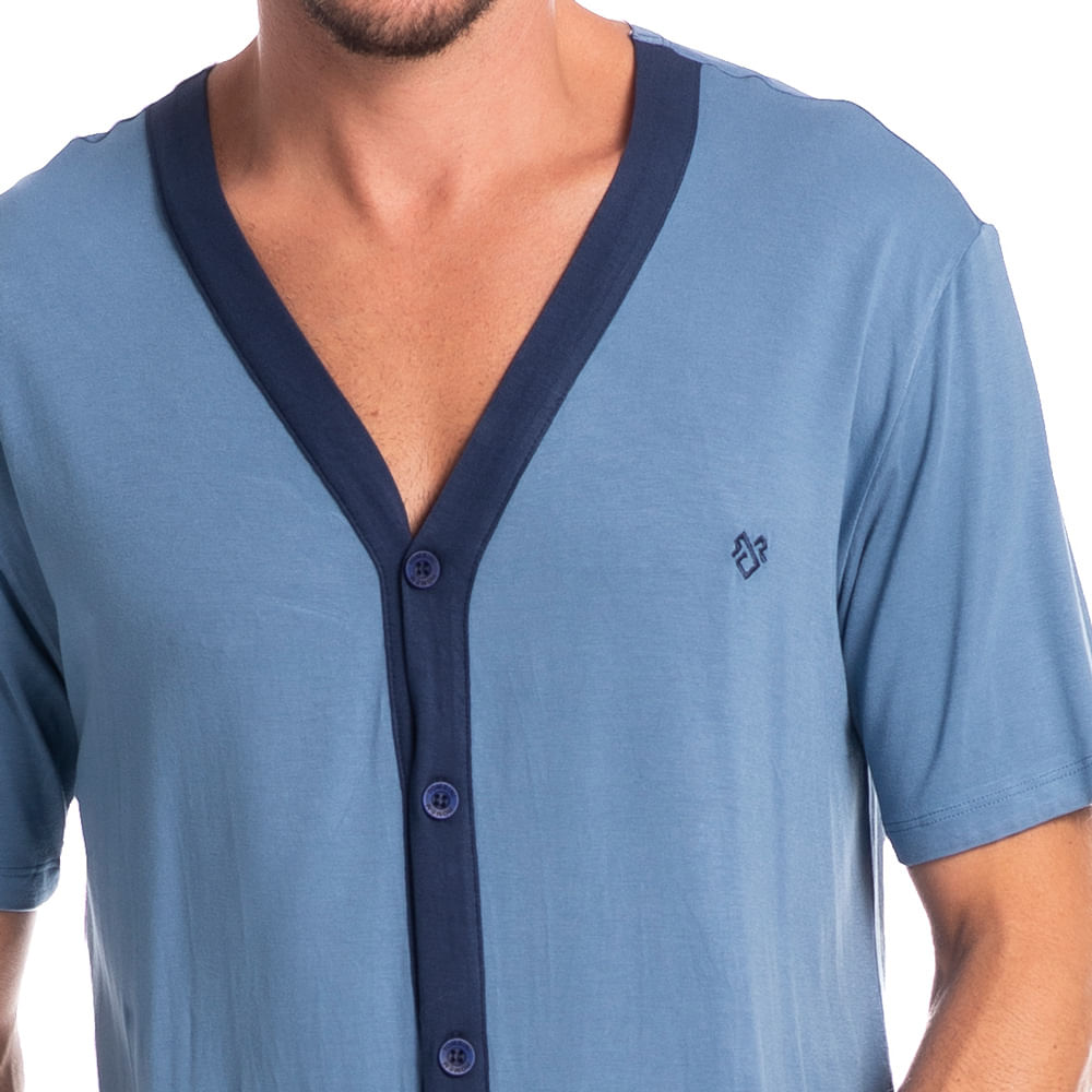 Pijama Masculino Curto Abotoado Romeu Tombini - Imagem 5 - Mobile
