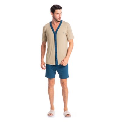 Pijama Masculino Curto Abotoado Romeu Tombini - Imagem 3 - Mobile