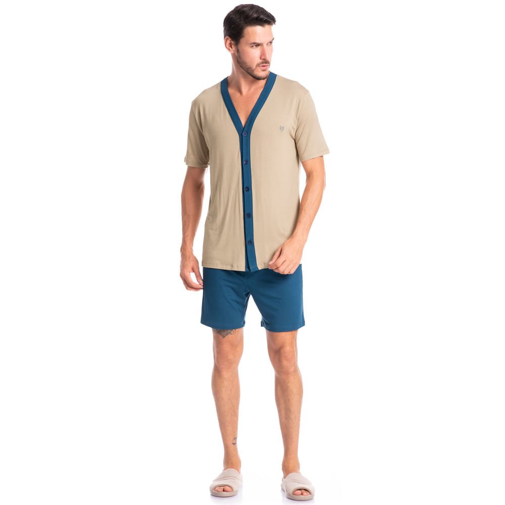 Pijama Masculino Curto Abotoado Romeu Tombini - Imagem 3 - Mobile