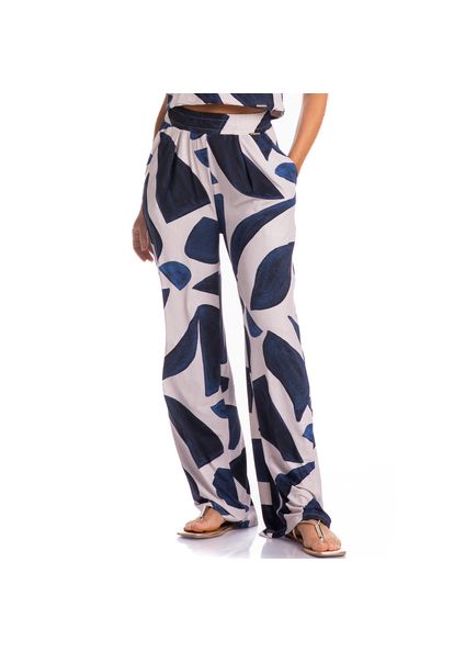 Calça Feminina Com Pregas E Bolso Marítima Azul-2 - Imagem 1