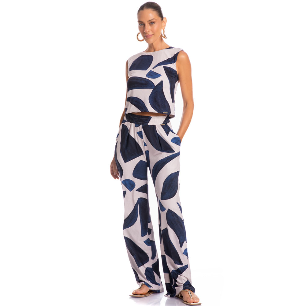 Calça Feminina Com Pregas E Bolso Marítima - Imagem 3 - Mobile