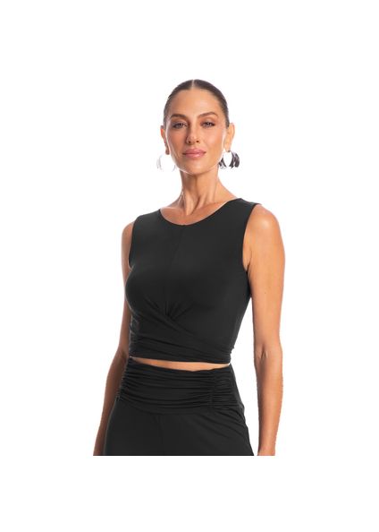 Blusa Feminina Transpassada Náutico Preto - Imagem 1