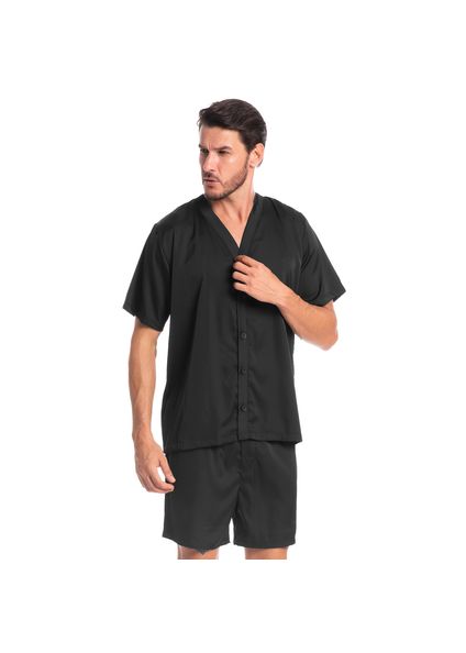 Pijama Masculino Curto Abotoado Enzo Tombini Preto - Imagem 1