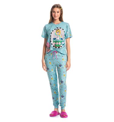 Pijama Feminino Longo Manga Curta Marlowa - Imagem 3 - Mobile