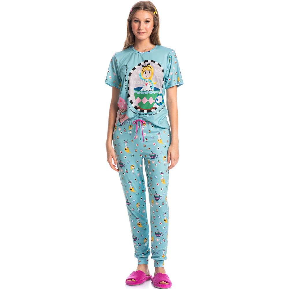 Pijama Feminino Longo Manga Curta Marlowa - Imagem 3 - Mobile