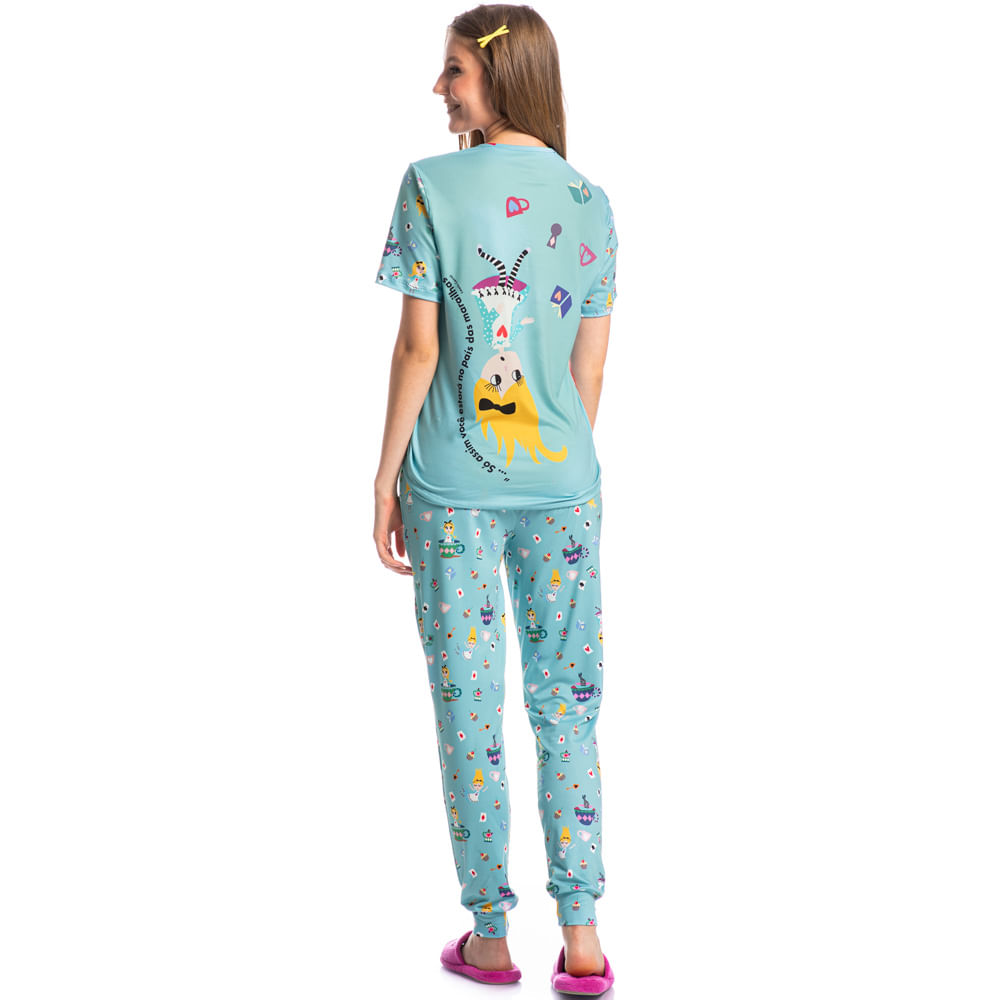 Pijama Feminino Longo Manga Curta Marlowa - Imagem 4 - Mobile