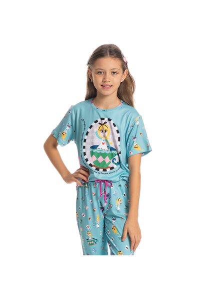 Pijama Infantil Longo Manga Curta Marlowa Azul-2 - Imagem 1