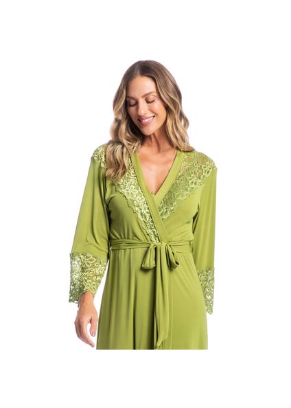 Robe Feminino Midi Com Renda Karina Verde - Imagem 1