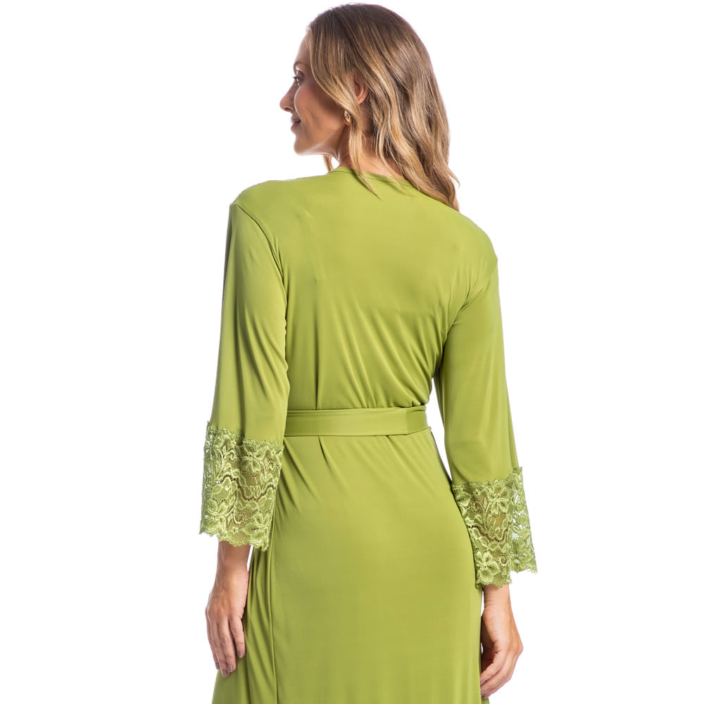 Robe Feminino Midi Com Renda Karina Verde - Imagem 2