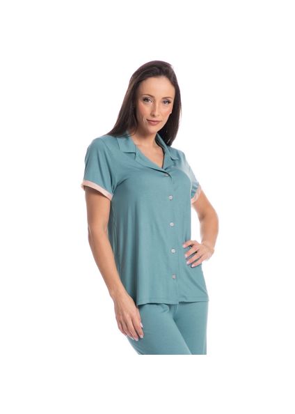 Pijama Feminino Abotoado Wide Leg Bruna Verde - Imagem 1