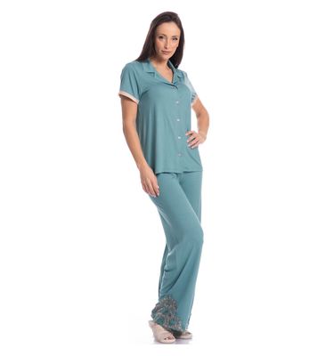 Pijama Feminino Abotoado Wide Leg Bruna - Imagem 3 - Mobile