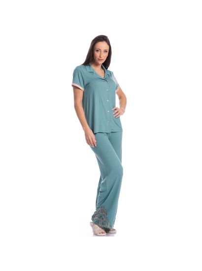 Pijama Feminino Abotoado Wide Leg Bruna - Imagem 3 - Desktop
