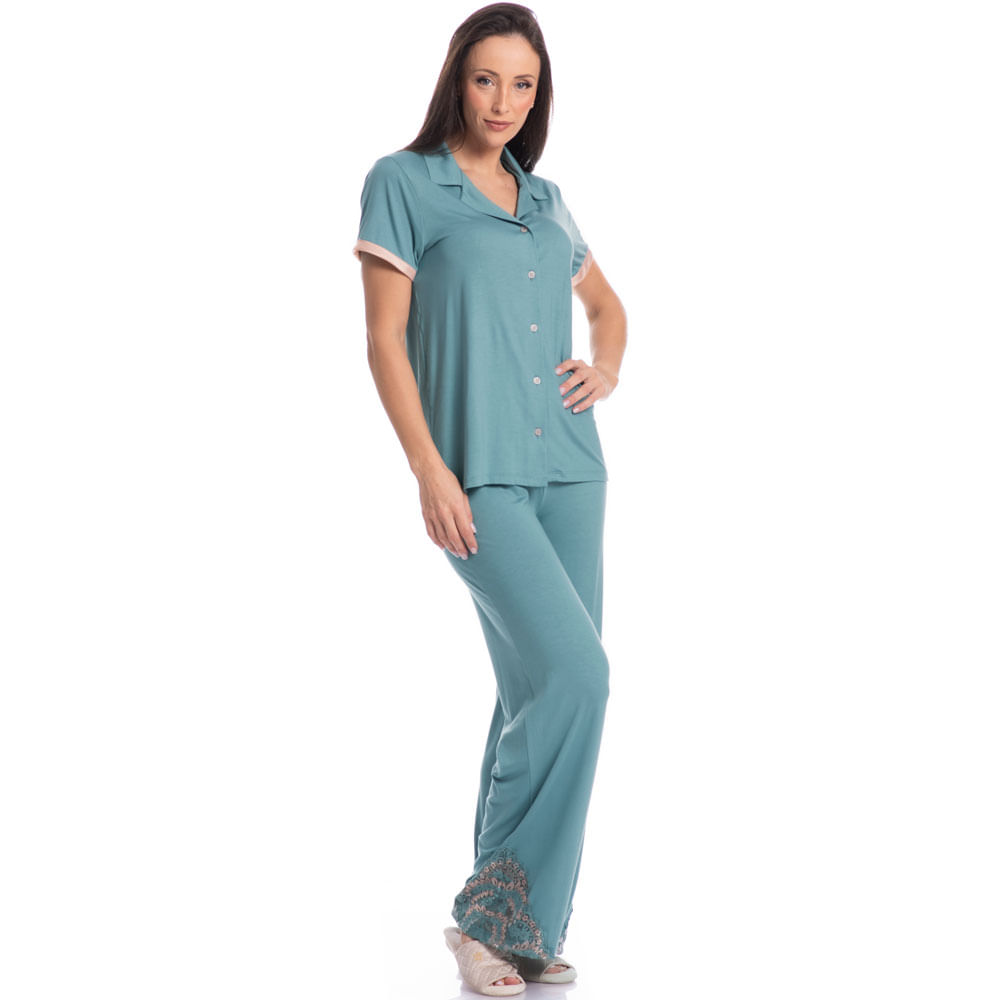 Pijama Feminino Abotoado Wide Leg Bruna - Imagem 3 - Mobile
