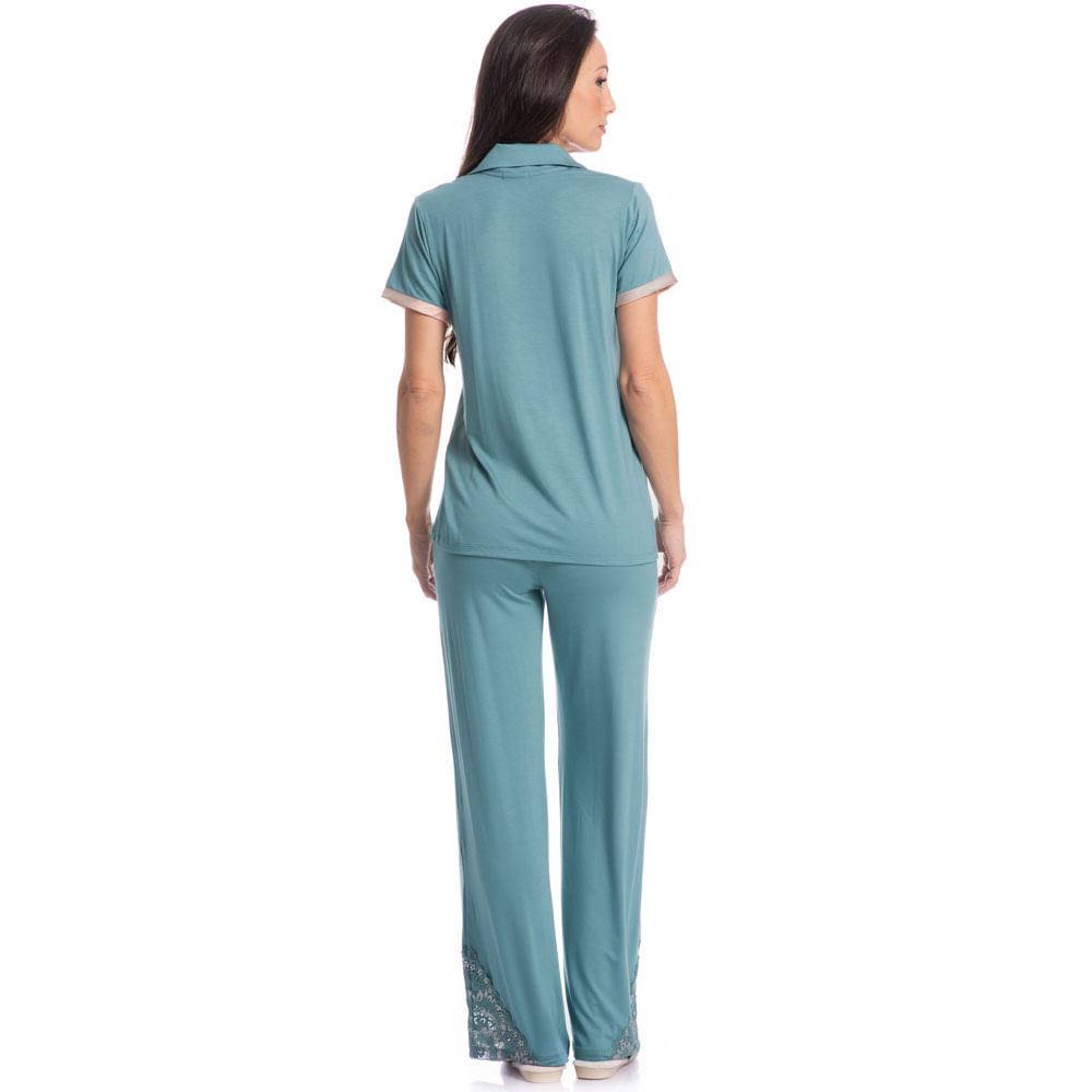 Pijama Feminino Abotoado Wide Leg Bruna - Imagem 4 - Mobile