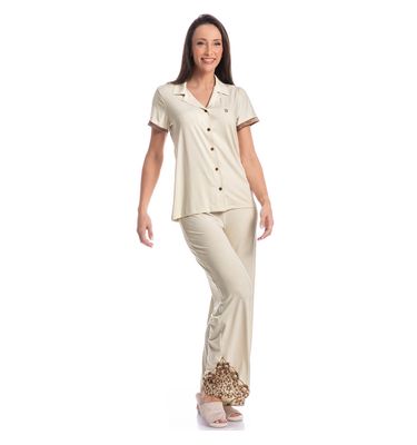 Pijama Feminino Abotoado Wide Leg Bruna - Imagem 3 - Mobile
