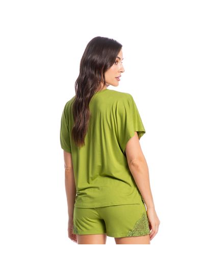 Pijama Feminino Curto Com Renda Rose - Imagem 2 - Desktop