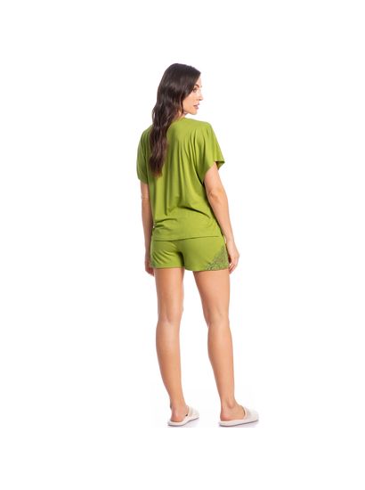 Pijama Feminino Curto Com Renda Rose - Imagem 4 - Desktop