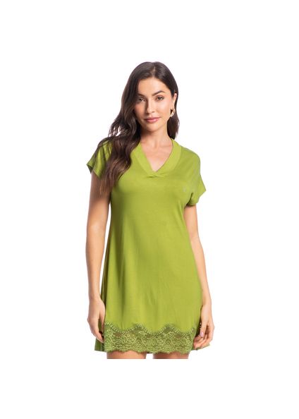 Camisão Feminino Curto Com Renda Rose Verde - Imagem 1