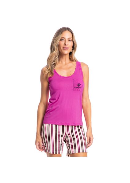 Pijama Feminino Shortão Regata Alice Rosa-2 - Imagem 1