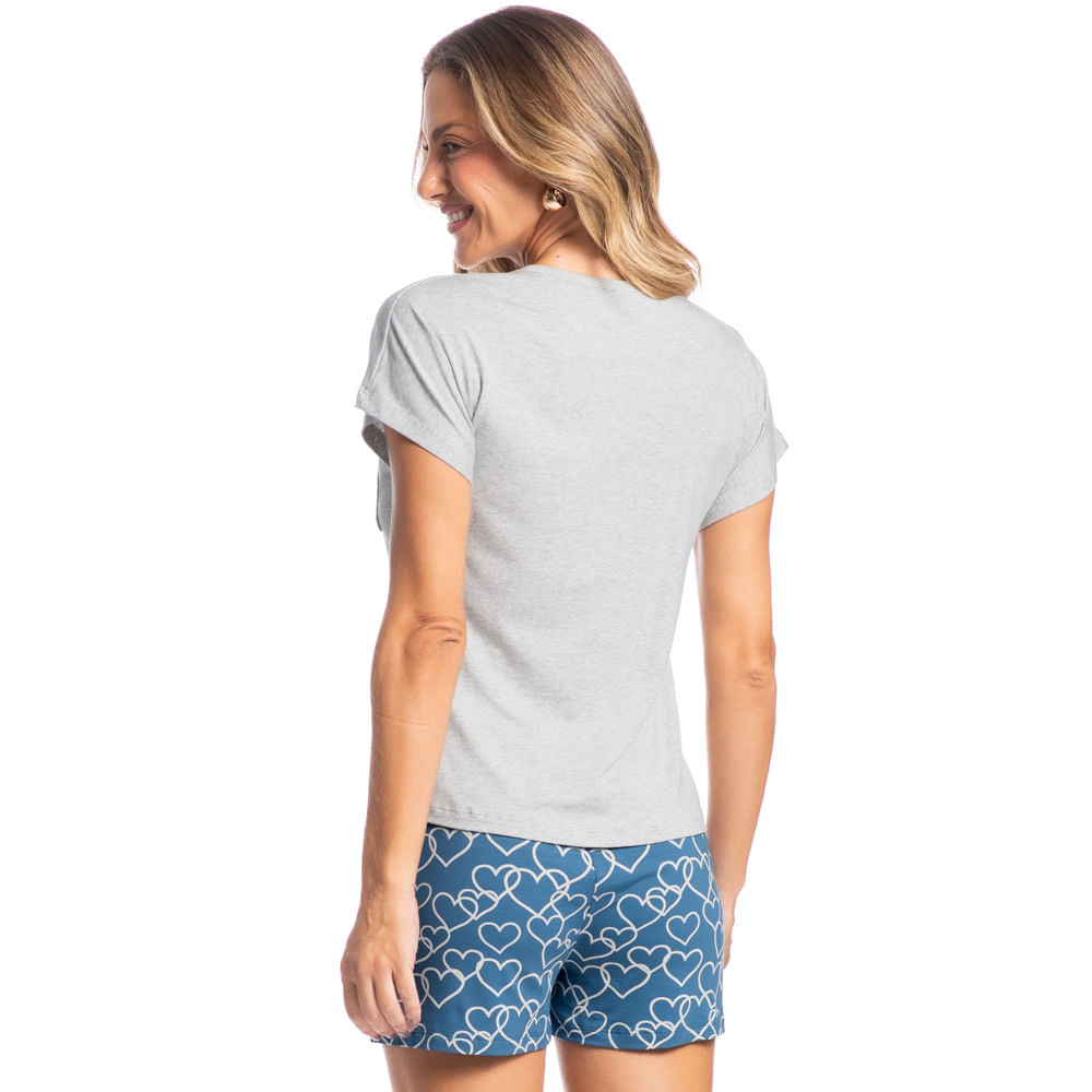 Pijama Feminino Curto Com Bolso Gabrielle Azul-2 - Imagem 2