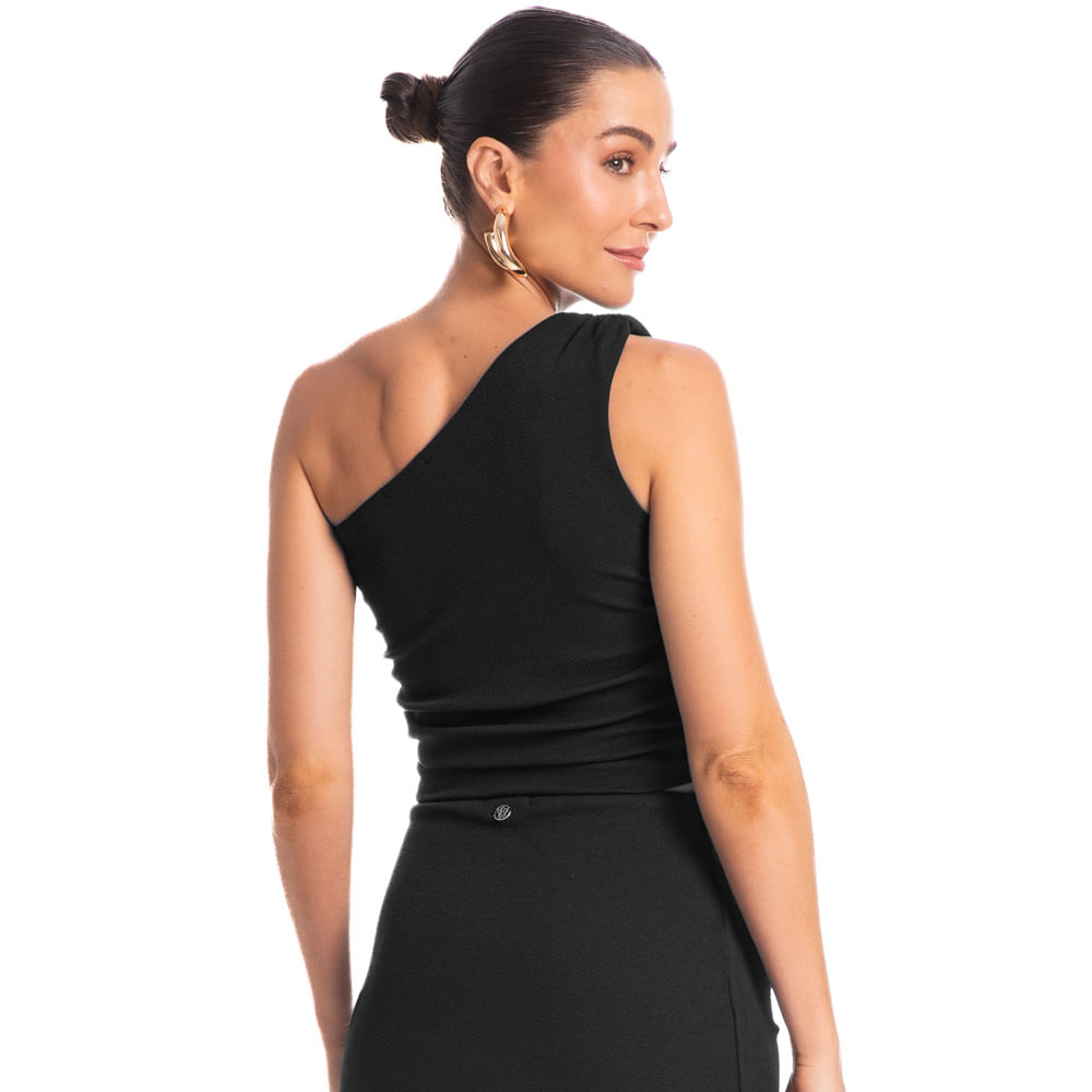 Top Assimétrico Franzido Mediterrâneo Preto - Imagem 2