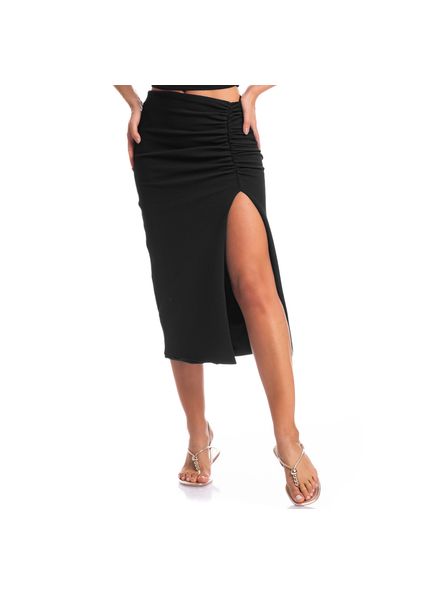 Saia Midi Franzida Mediterrâneo Preto - Imagem 1