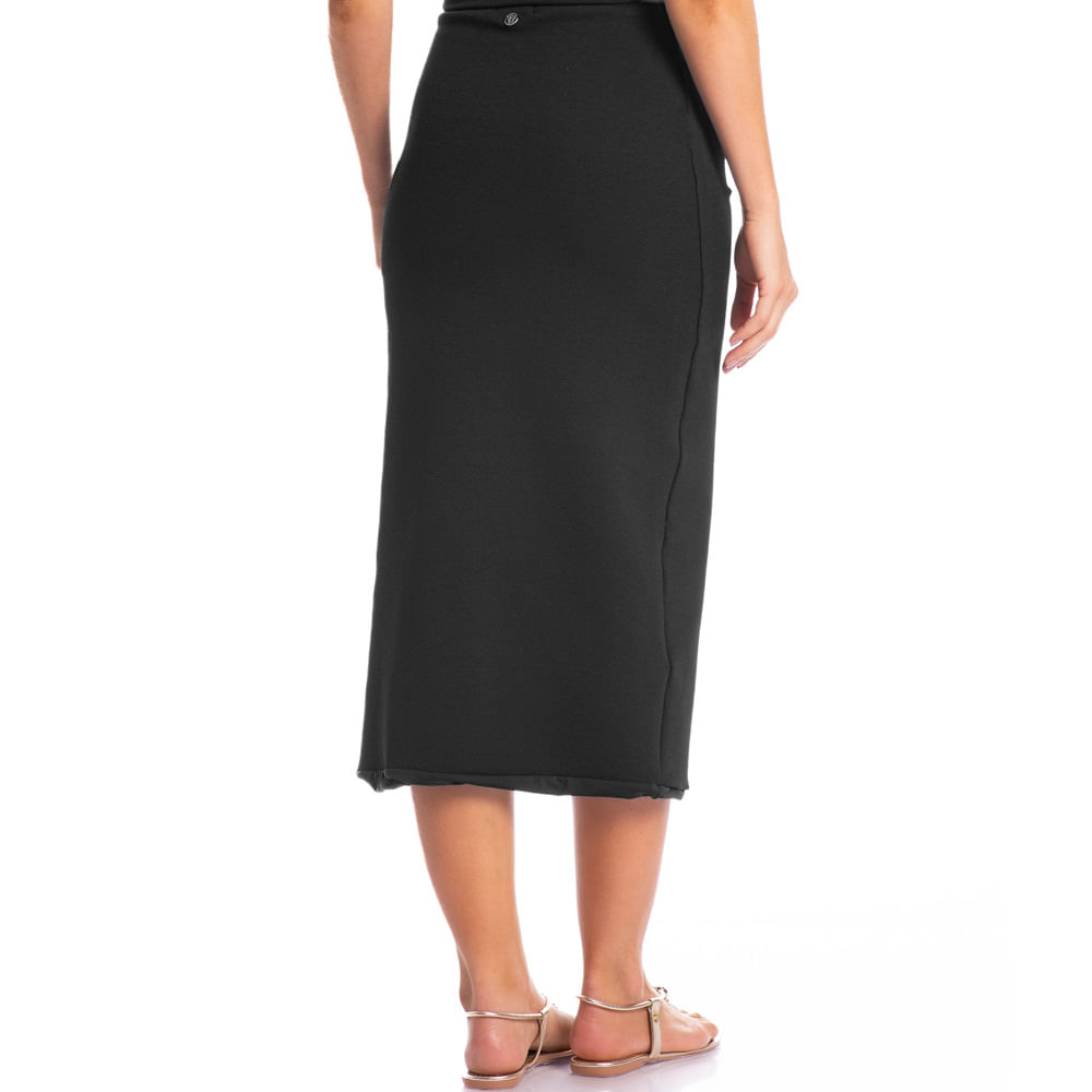 Saia Midi Franzida Mediterrâneo Preto - Imagem 2