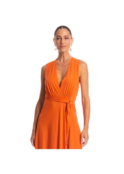 Vestido Midi Com Nó Ferrugem Laranja - Imagem 1