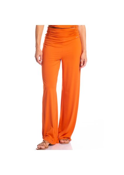 Calça Feminina Com Cós Frontal Franzido Ferrugem Laranja - Imagem 1