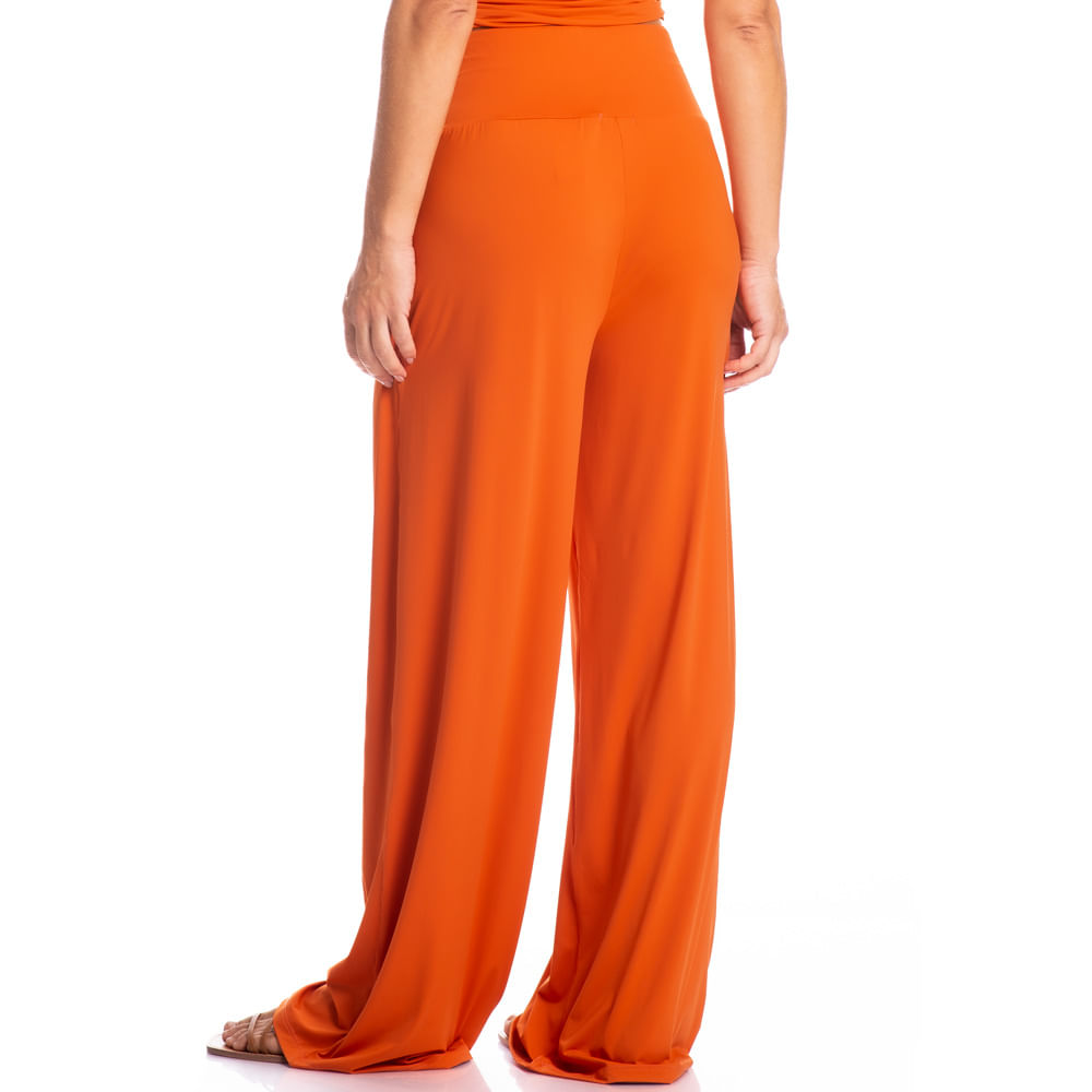 Calça Feminina Com Cós Frontal Franzido Ferrugem Laranja - Imagem 2